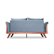 Blue sofa with wooden frame on a white background