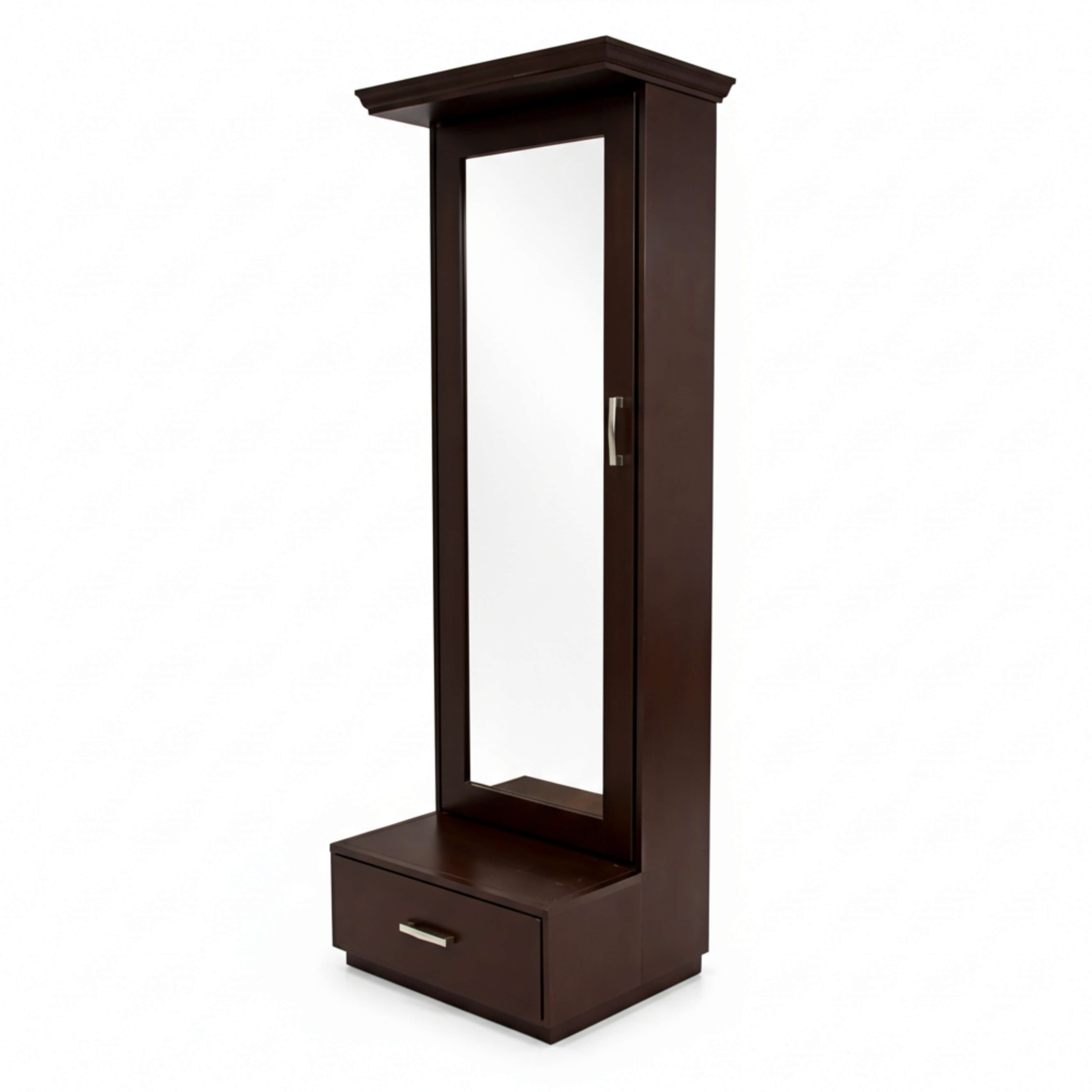 Shell Dressing Table’s sleek profile, shelf alcoves and modern layout are showcased