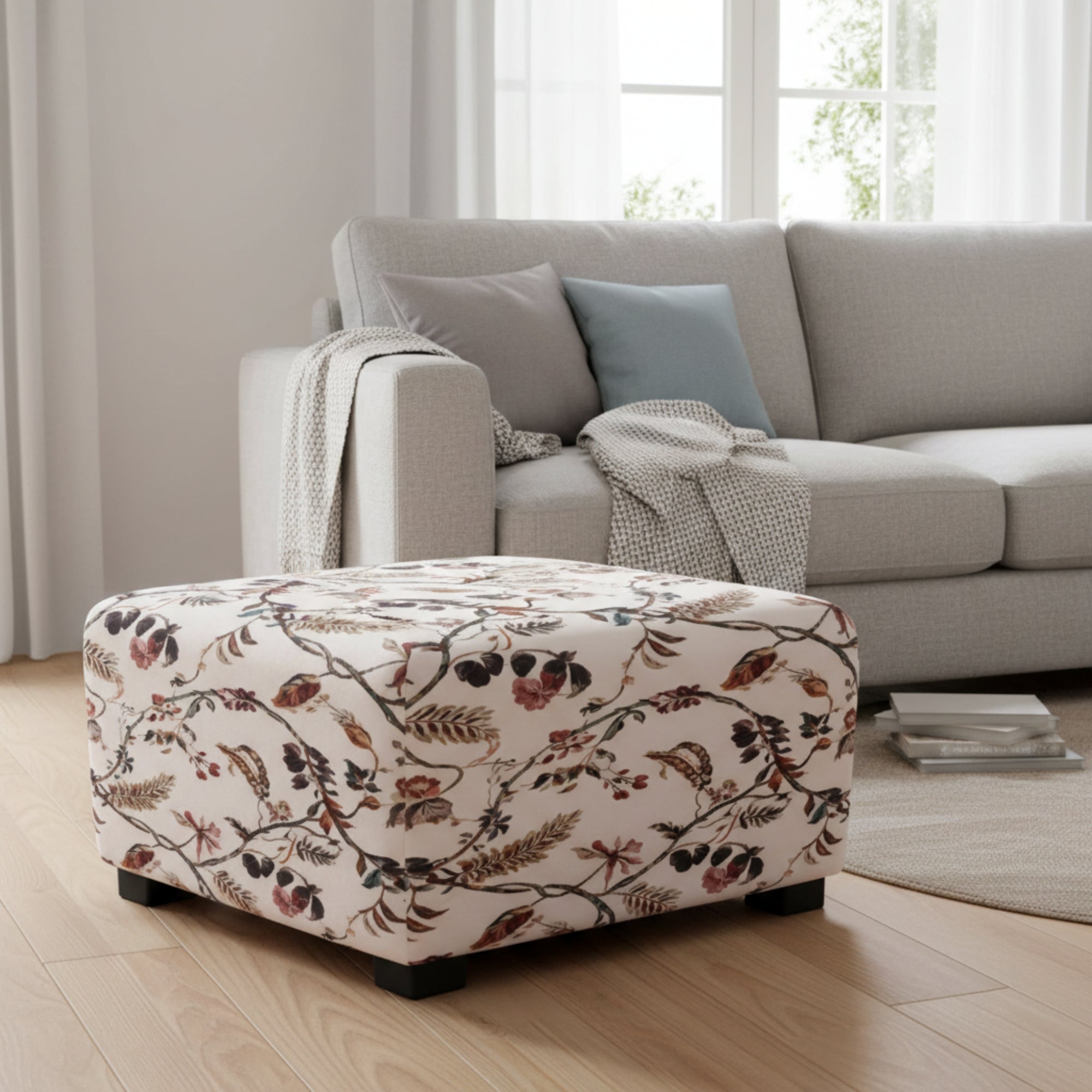 Bliss Puffi Ottoman - Upholstered Square Pouffe for Living Room