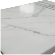 Mercy Coffee Table features a polished surface and faint grey veining of the faux-marble tabletop finish.