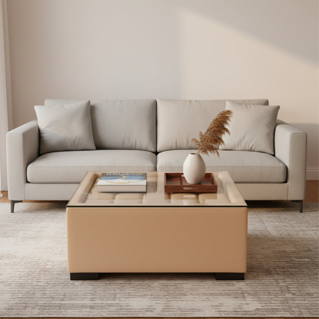 Gulf Modern Coffee Table â€“ Elegant Leatherette & Glass Design for Living Rooms