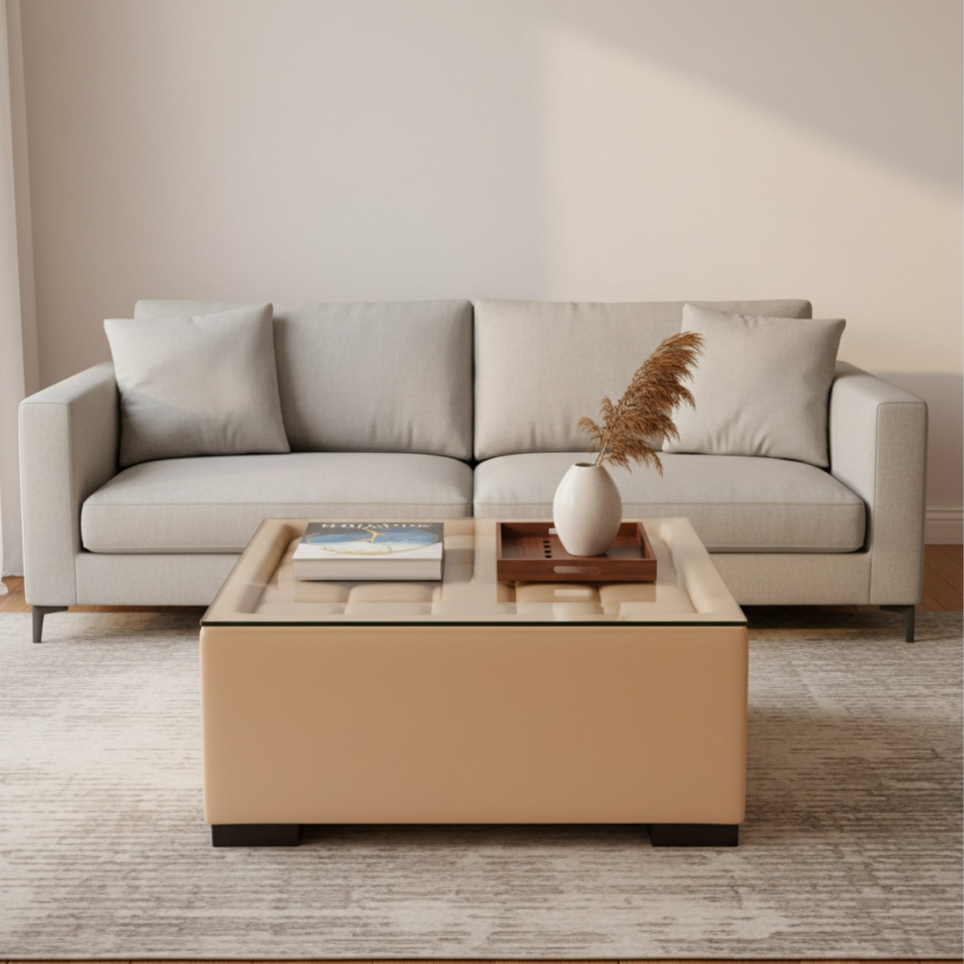 Gulf Modern Coffee Table â€“ Elegant Leatherette & Glass Design for Living Rooms
