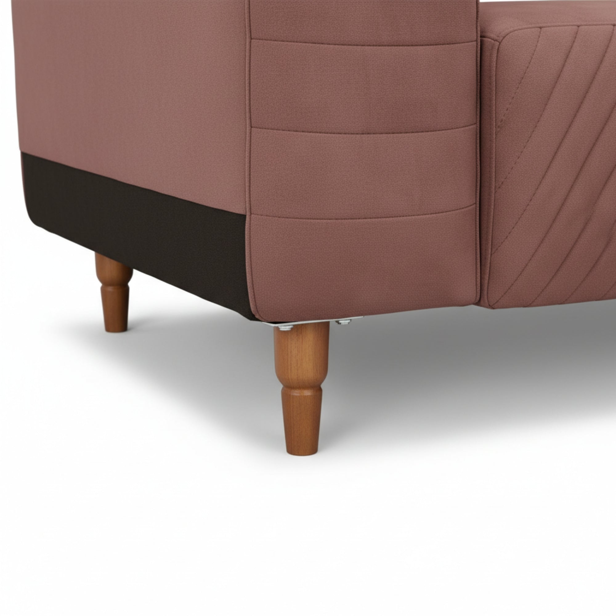 Brown sofa with wooden legs on a white background