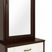 Wooden jewelry cabinet with a mirror on a white background