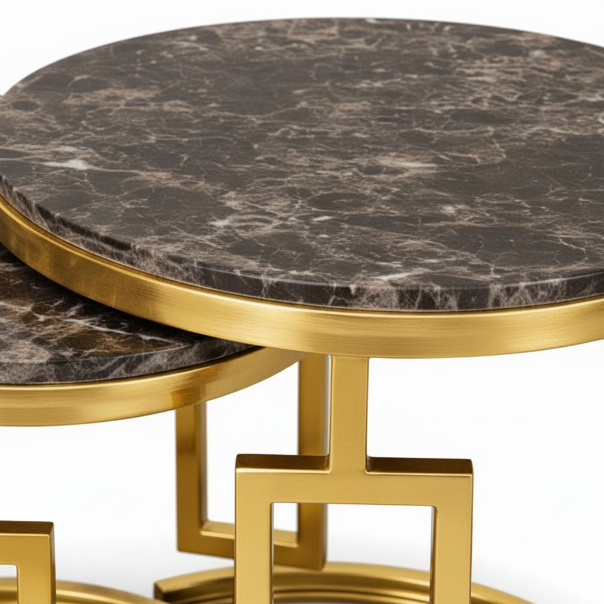 Optimus Nest of Table Set of 3  Marble & SS Chrome Nesting Coffee Tables