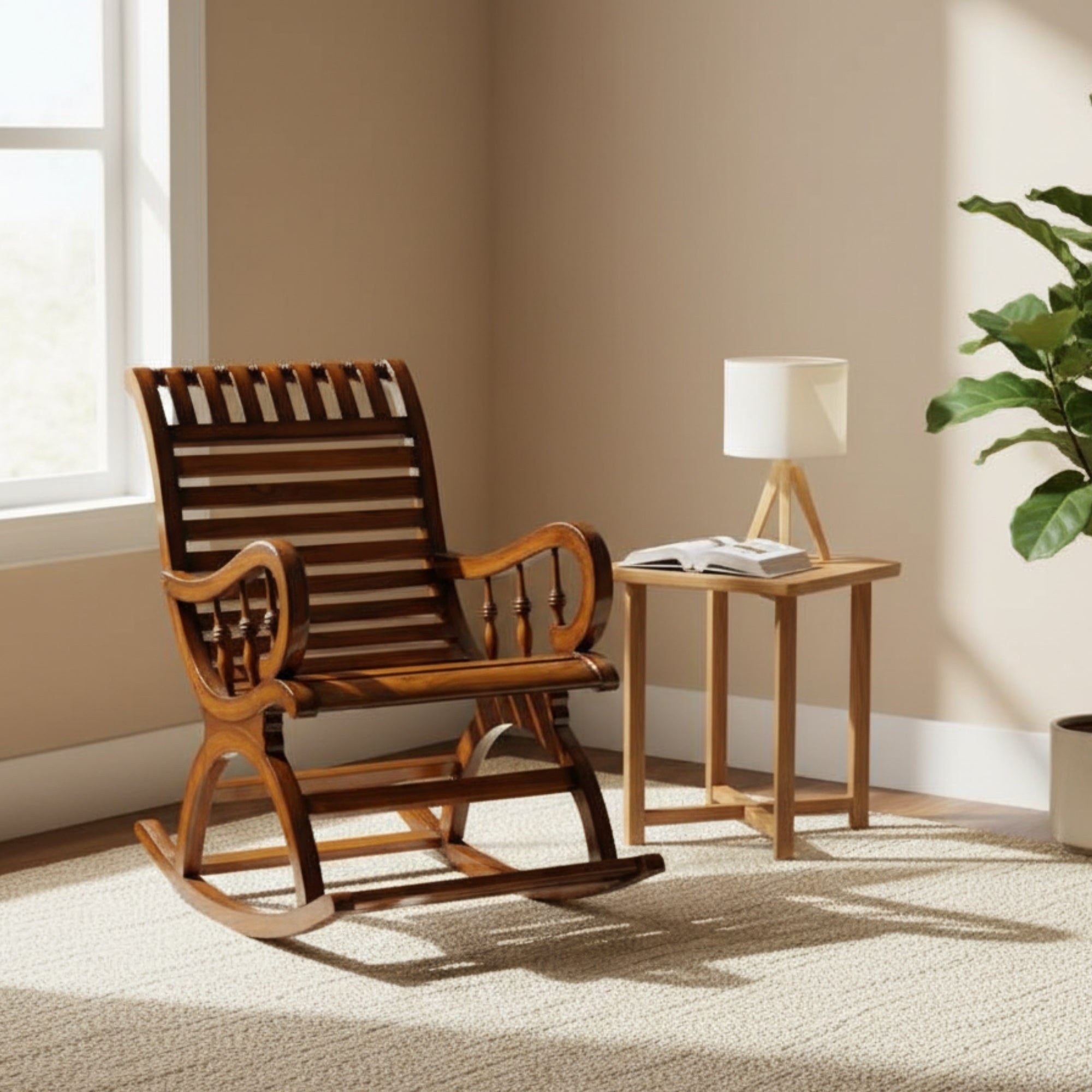 Stellar Solid Wood Rocking Chair - Walnut Gloss Finish