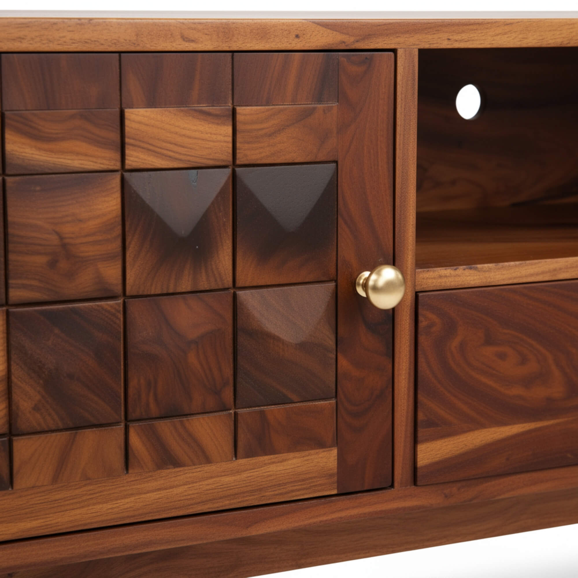 Diamond TV Unit  Solid Wood Entertainment Unit with Storage