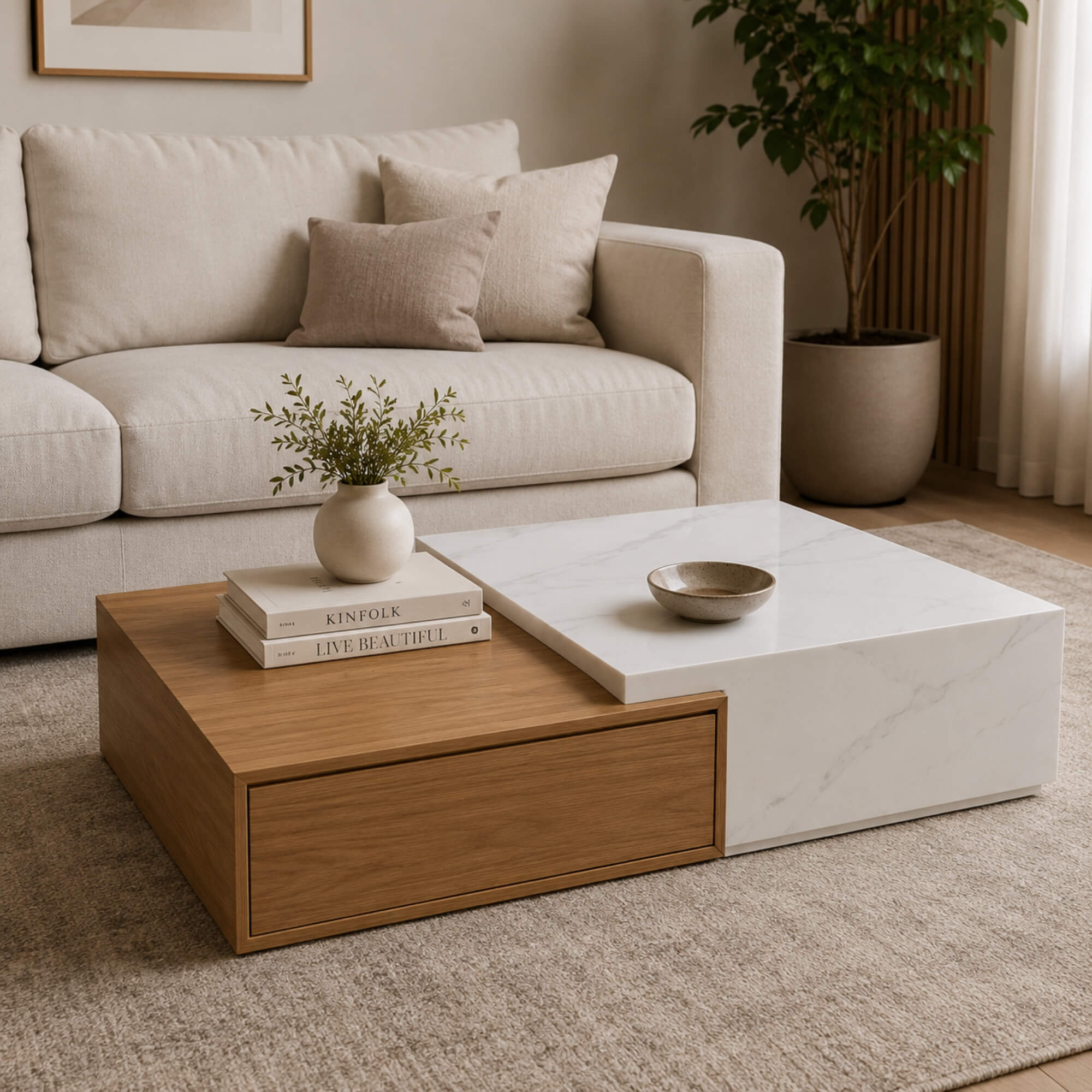 HJ71 Coffee Table Set Of 2- Modern Nested Center Tables with Dual-Finish Design