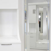 Charm Dressing Table displays a clean interior compartment by showcasing an under-desk storage drawer in a pulled-open format.
