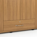 Wooden wardrobe with a drawer and two doors on a white background