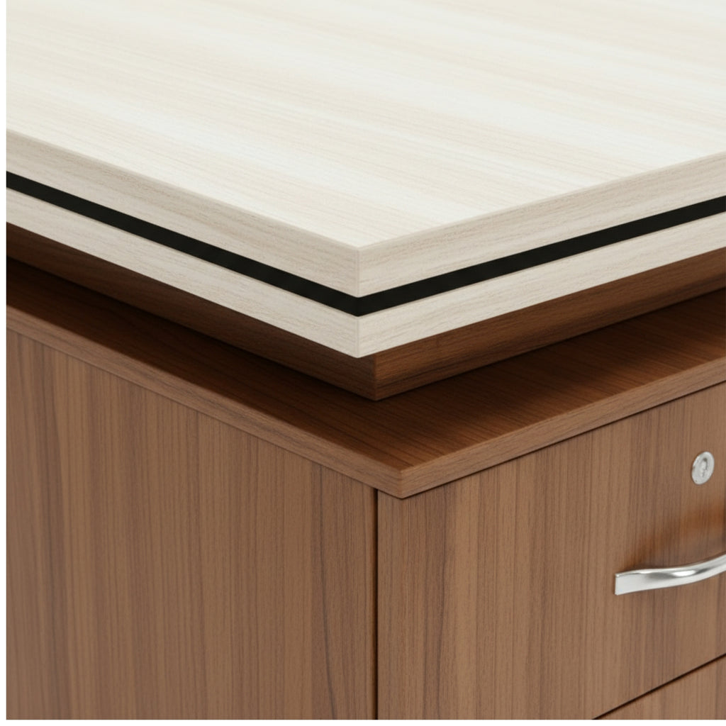 Voriyar Office Table- Modern Walnut & White Executive Desk with Smart Storage