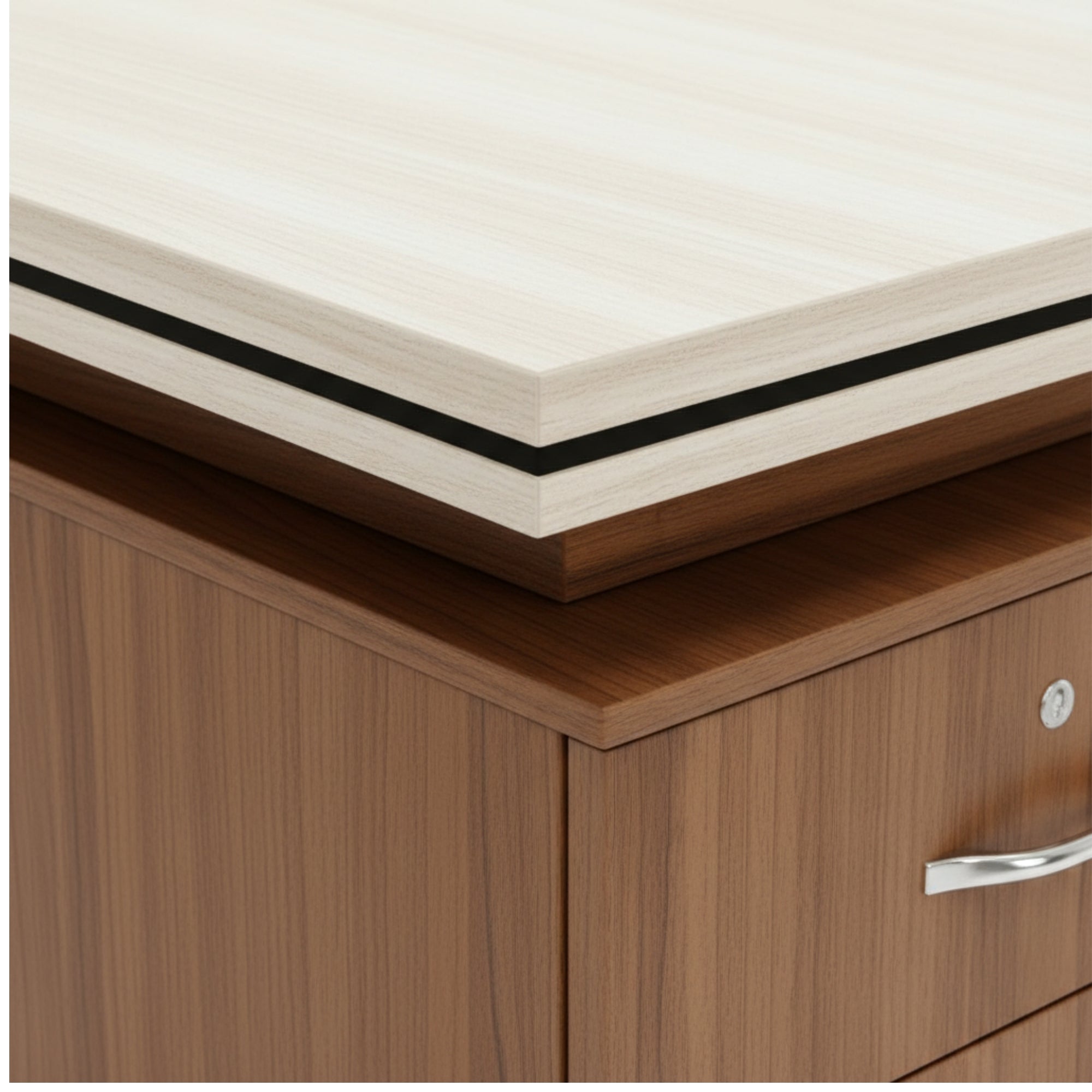 Voriyar Office Table- Modern Walnut & White Executive Desk with Smart Storage