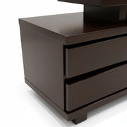 Dark brown dresser with two drawers on a white background