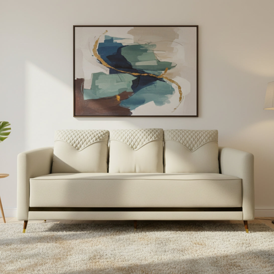 Arabica Modern Blue & Beige Fabric 3-Seater Sofa - Elegant Sofa for Comfortable