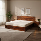 Square King Bed with Pullout Storage- Elegant Walnut Finish with Smart Bedroom Organization