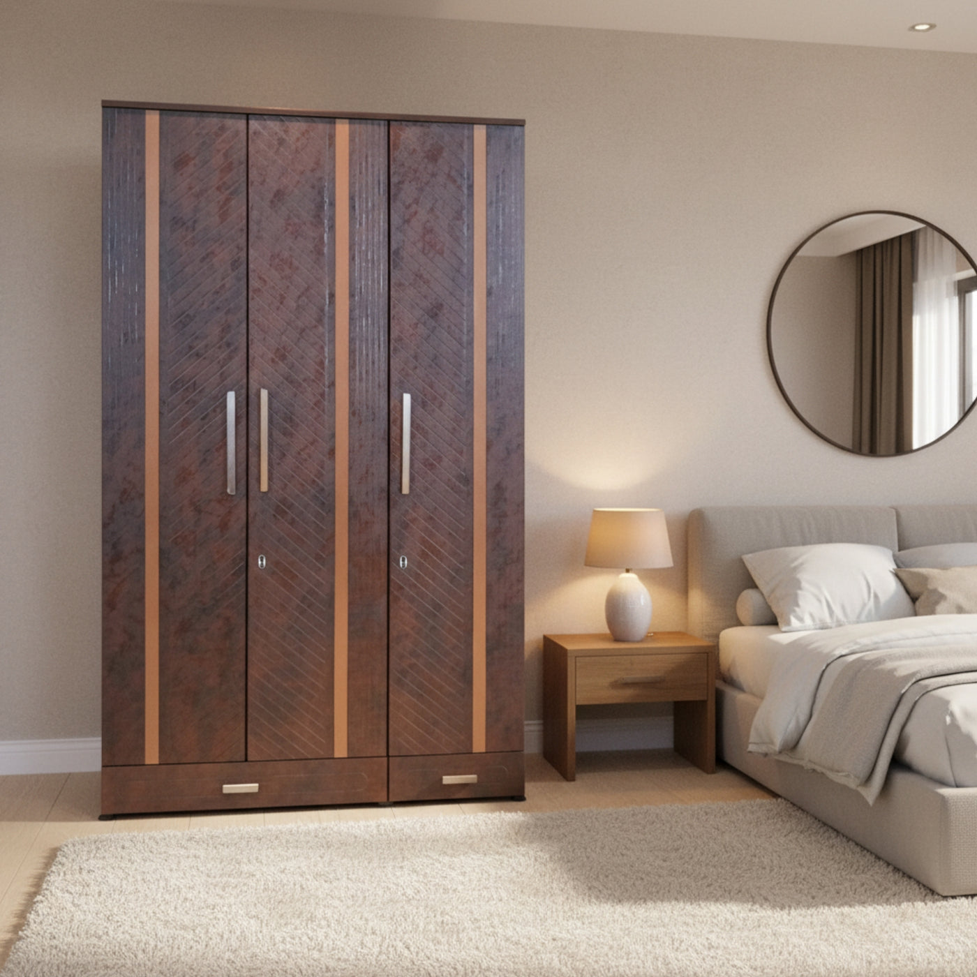 Membrane 3 Door Wardrobe â€“ Elegant Walnut Storage for Modern Living