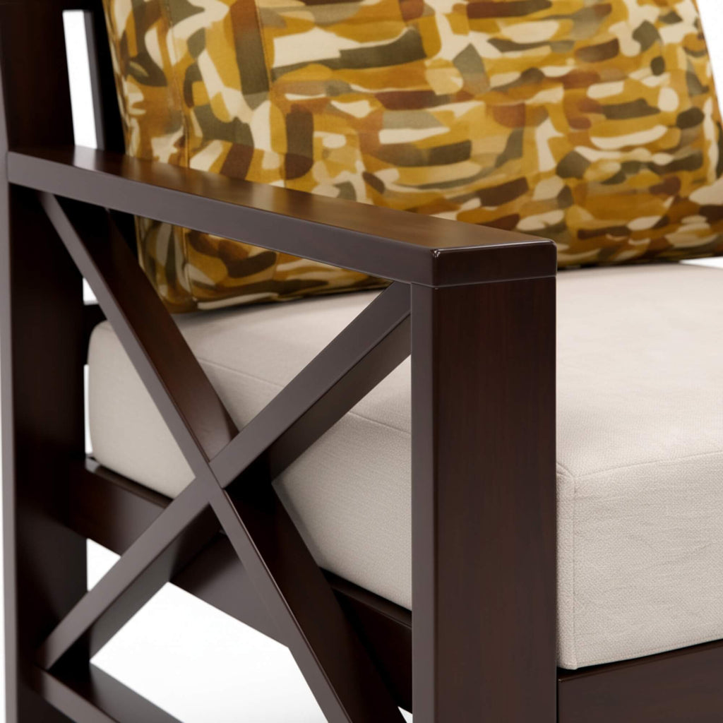 Sofa Polo 1 Seater- Stylish Teak Wood & Soft Suede