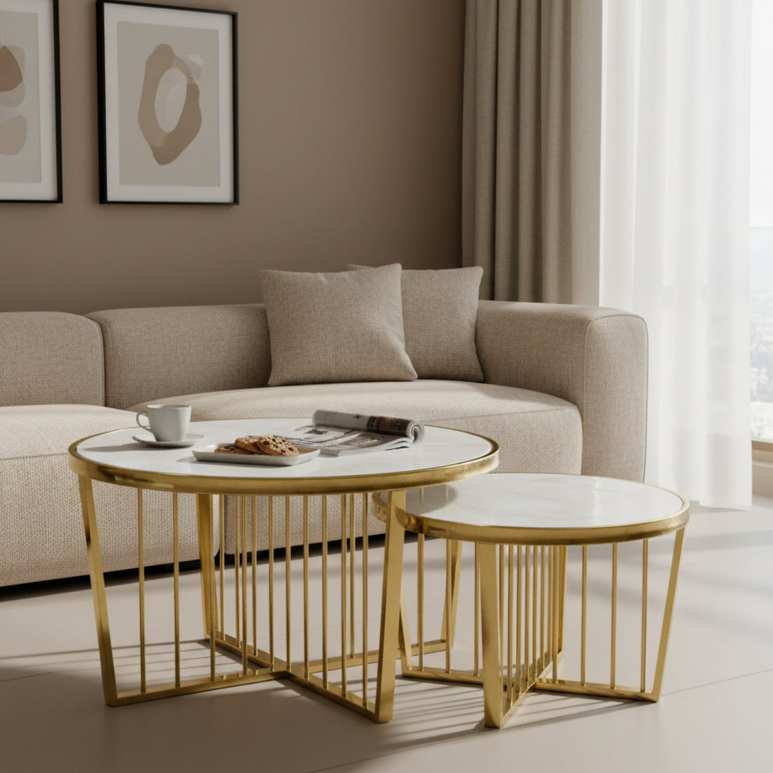 Marigold Marble Coffee Table Set â€“ Elegant Nesting Tables for Modern Living Room