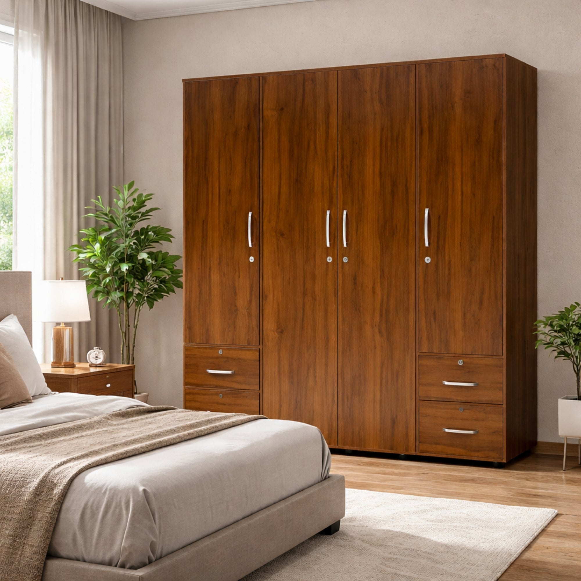 Premium 4 Door Wardrobe- Contemporary style with warmth