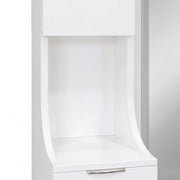 Charm Dressing Table’s sleek attachment point is showcased where the slender white legs connect to the desk frame.