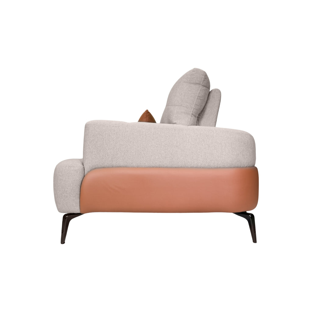 Compass Grey & Tan 3-Seater Fabric Sofa - Adjustable Backrest for Flexible Co