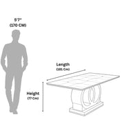 Patterned marble dining table size diagram