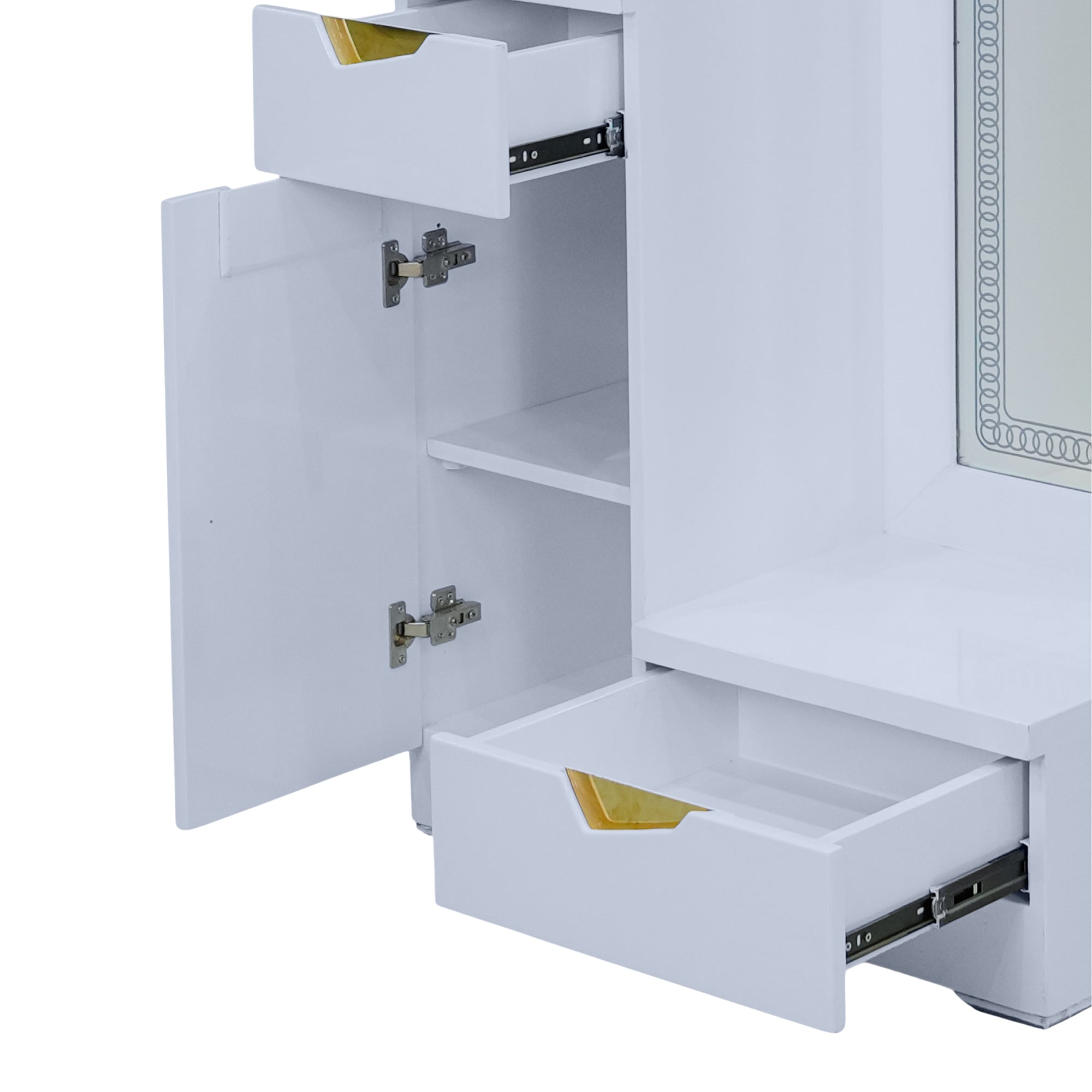 Floral Dressing Table  Glossy White Dressing Unit with Mirror & Storage