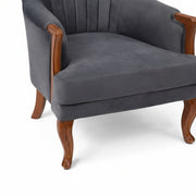Gray armchair with wooden arms and legs on a white background
