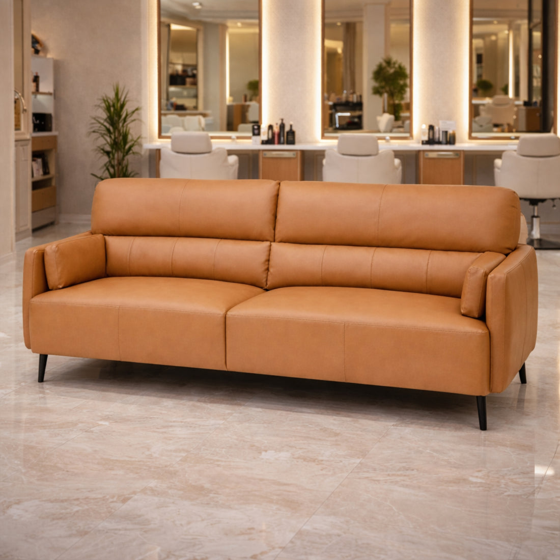Salone 3-Seater Leather Sofa  Premium Mustard Leather Sofa for Living Rooms