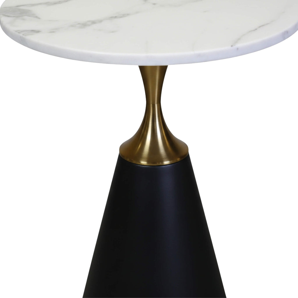 C815 End Table  Round Marble-Finish Side Table with Gold Accent