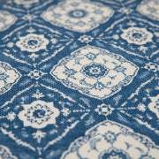 Close-up of blue and white patterned fabric