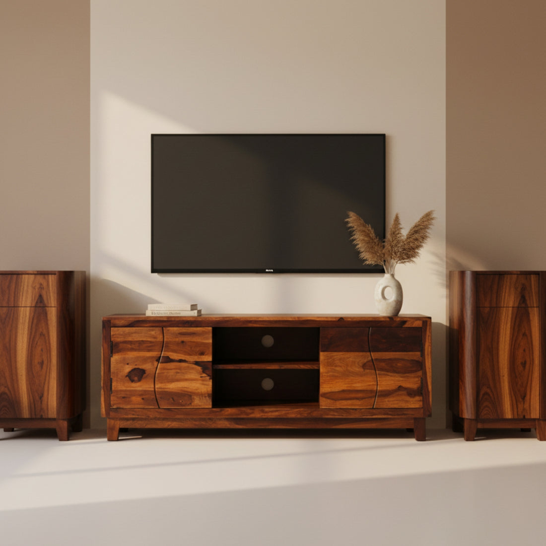 Lehar TV Unit â€“ Handcrafted Elegance in Solid Sheesham Wood