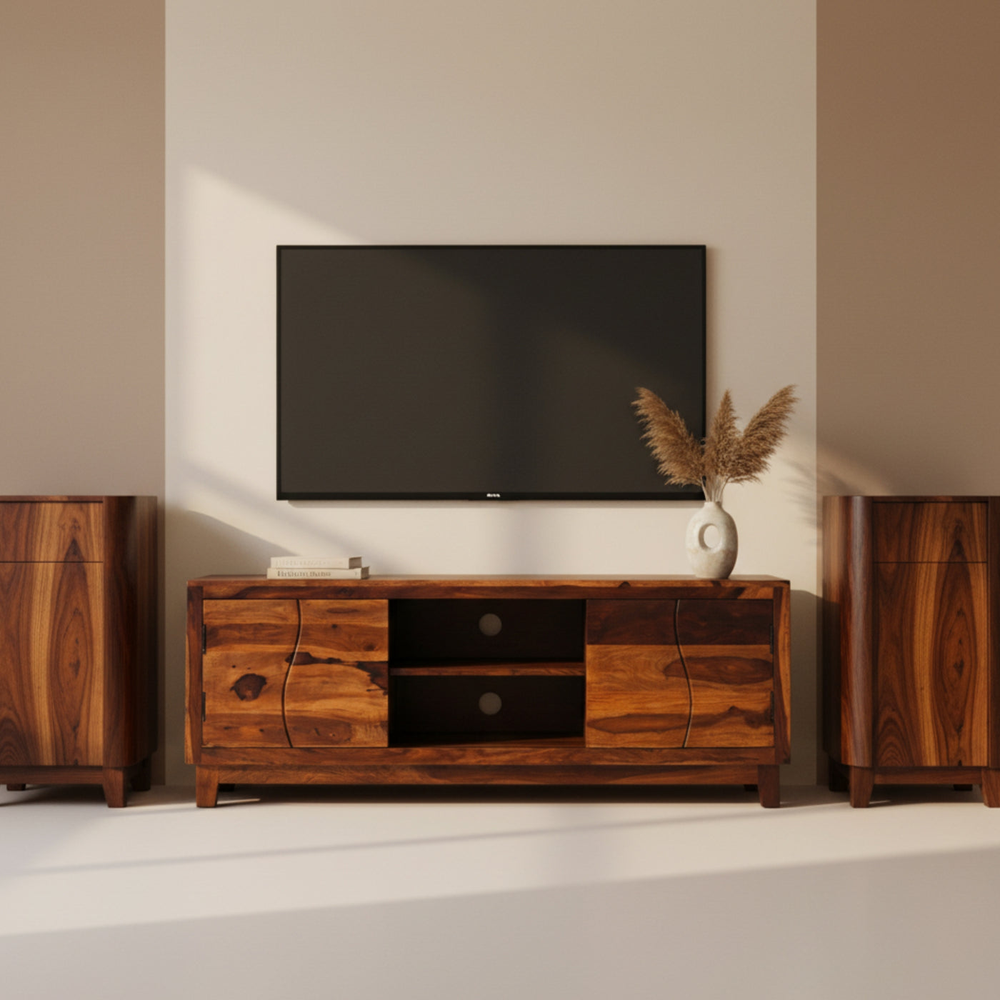 Lehar TV Unit â€“ Handcrafted Elegance in Solid Sheesham Wood
