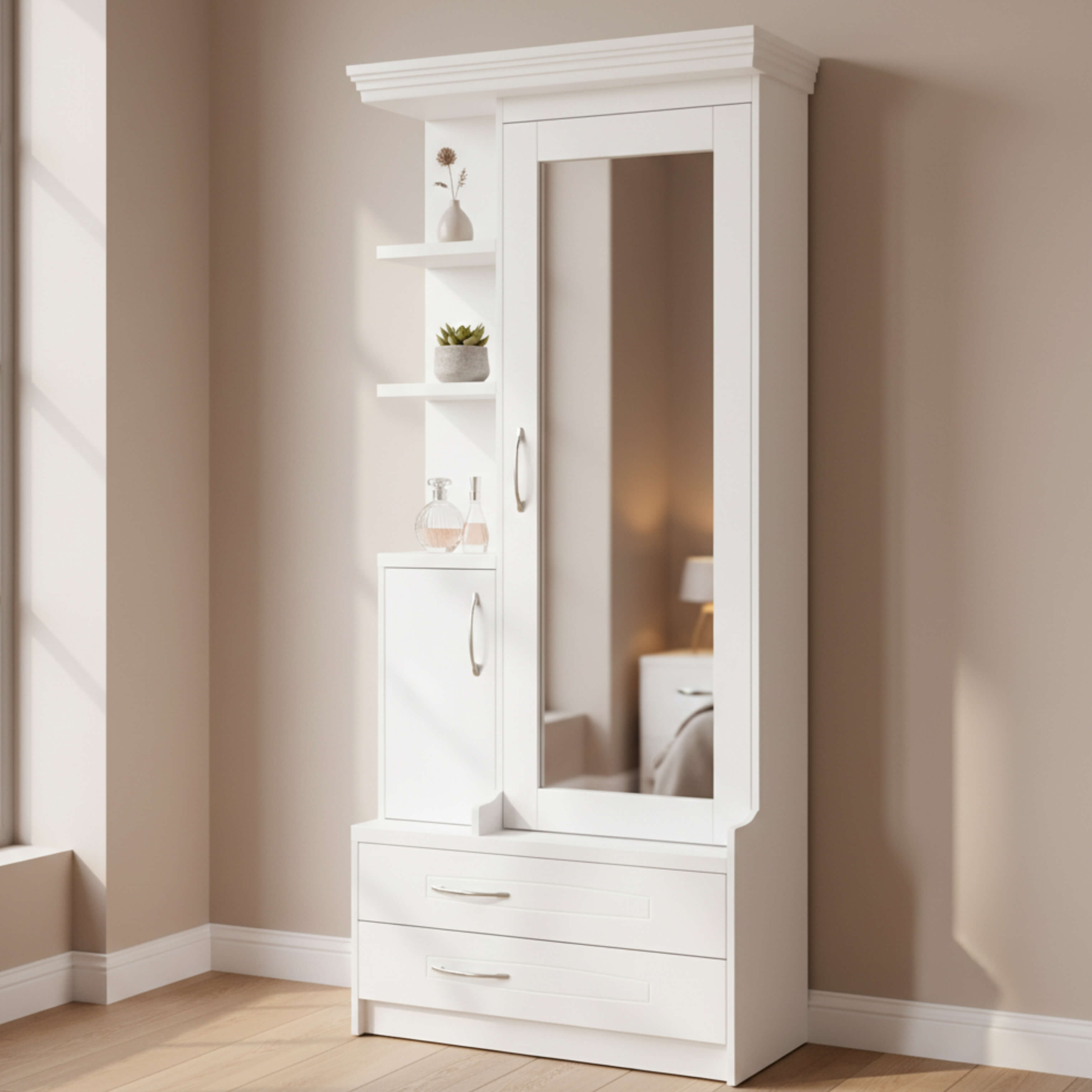 Venus Dressing Table with Mirror  Modern Vanity with Drawers & Shelves