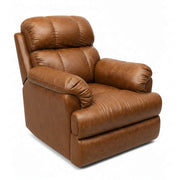 Tan brown power recliner side view with footrest | qivly:v1:h:412ed6288cd98a8d1b6bf4a8ee0b742f