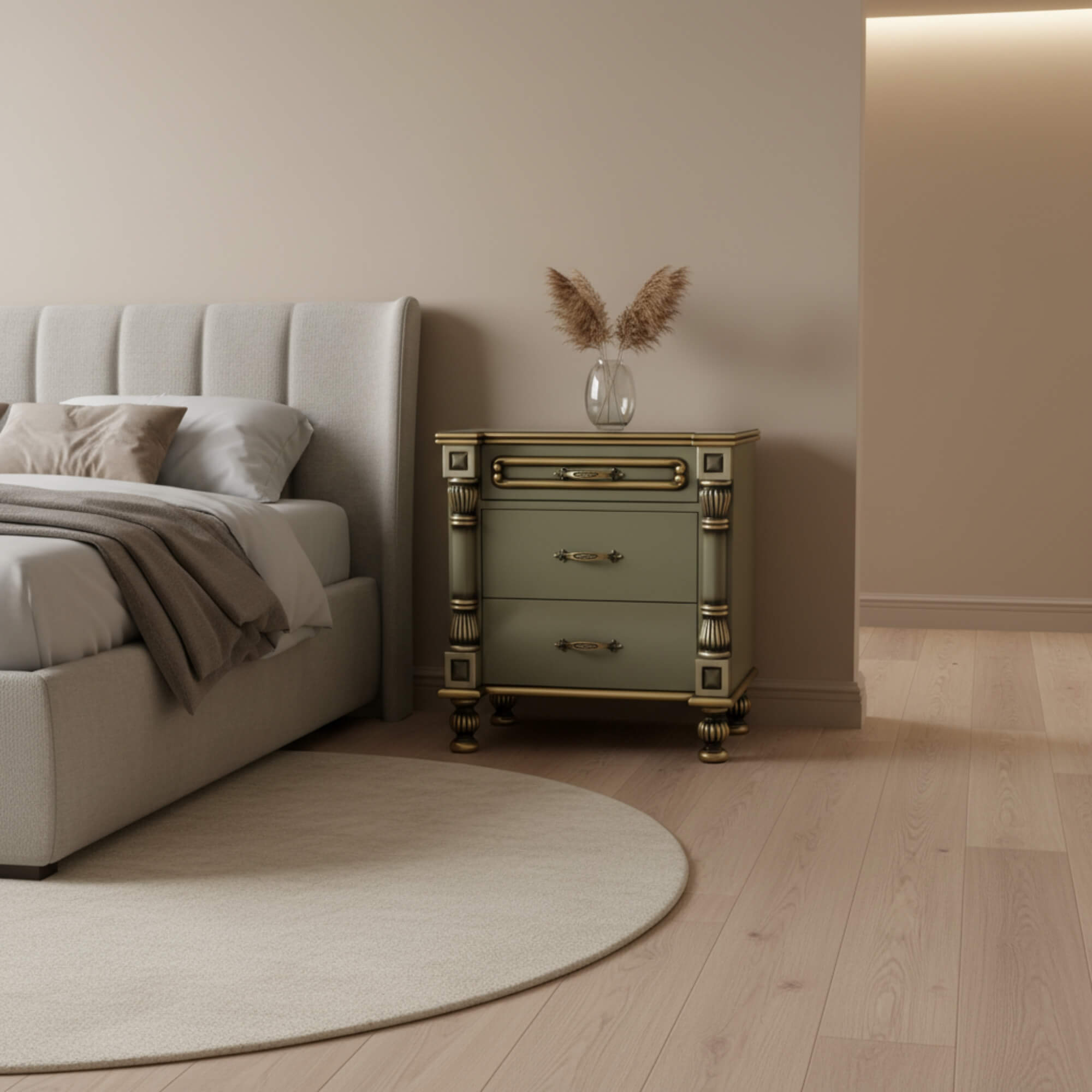 Royal Carvin Night Stand – Elegant Simplicity with Luxe Accents