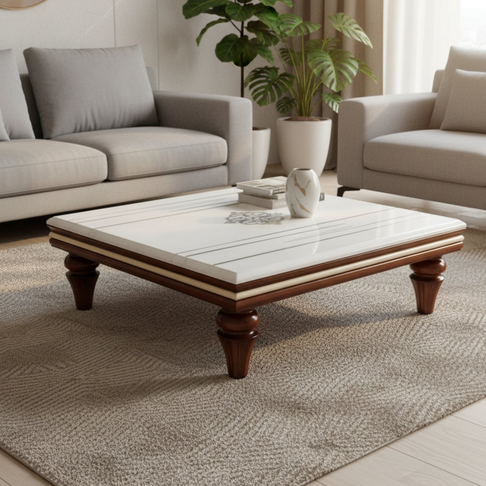 Conor Marble Coffee Table – Luxury Walnut Finish with Premium Marble Top