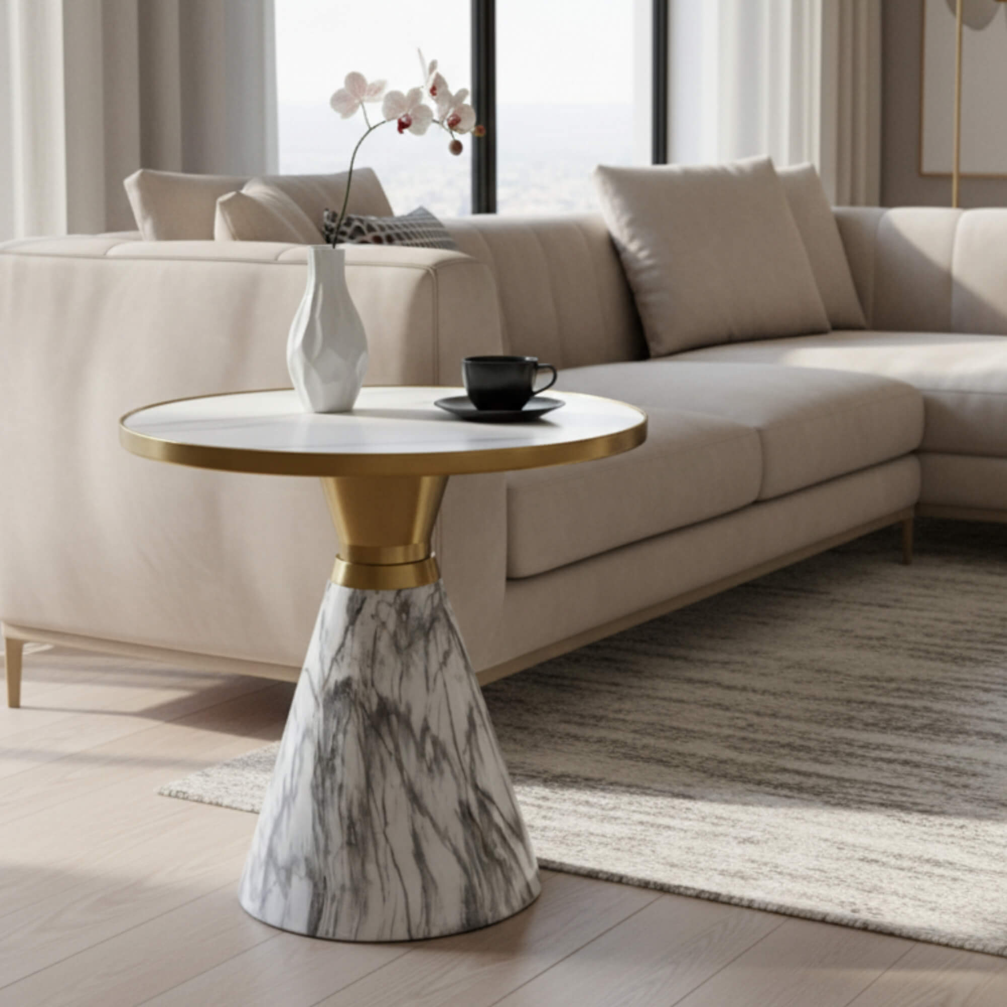Hening End Table A57 – White & Gold Modern Side Table for Living Spaces