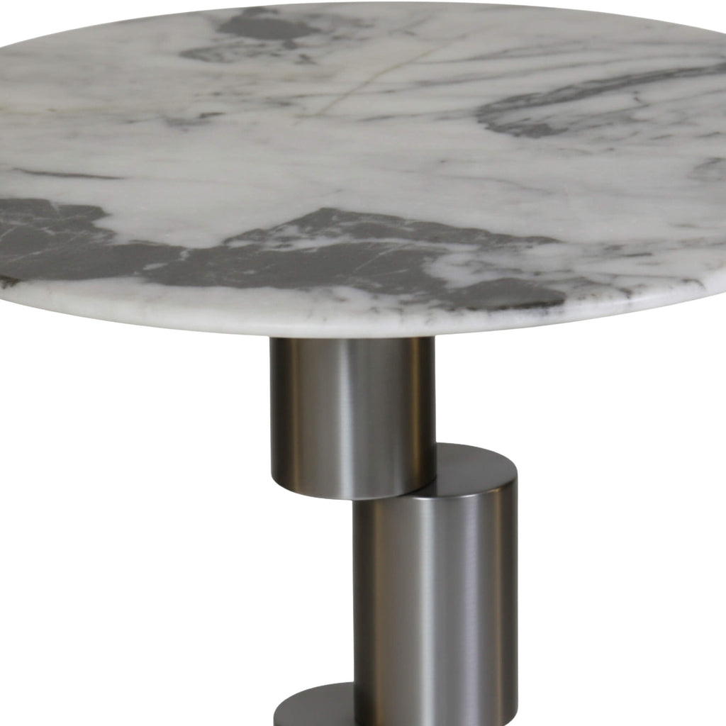 230# End Table  Round Marble-Finish Side Table with Modern Metal Base