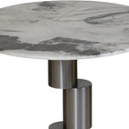 230# End Table  Round Marble-Finish Side Table with Modern Metal Base