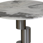 230# End Table  Round Marble-Finish Side Table with Modern Metal Base