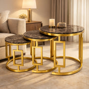 Optimus Nest of Table Set of 3  Marble & SS Chrome Nesting Coffee Tables