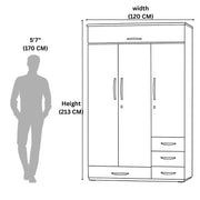 Measurement chart showing a wardrobe with dimensions and a person for scale.