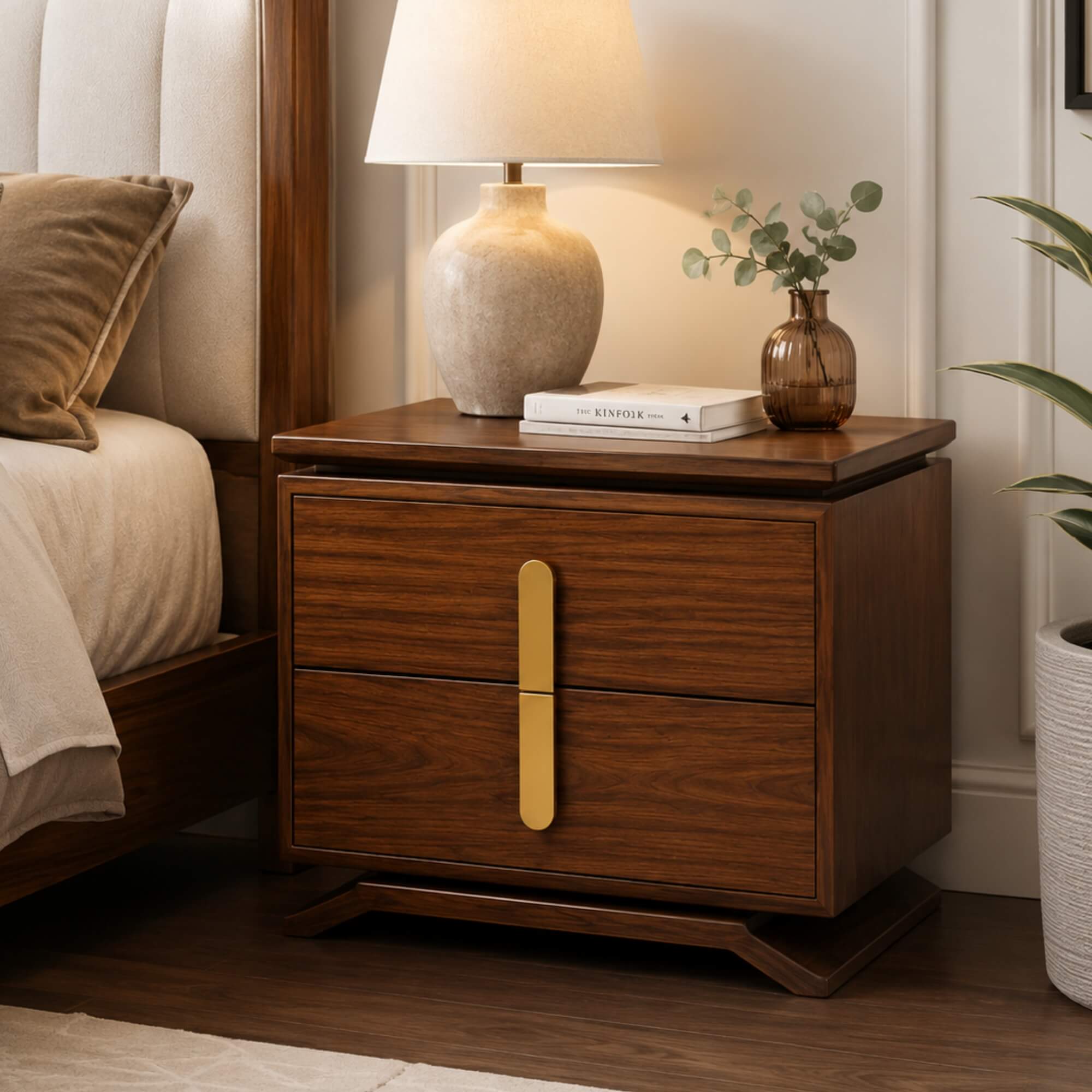 Utsav Night Stand – Warm Wood Elegance with Modern Accents