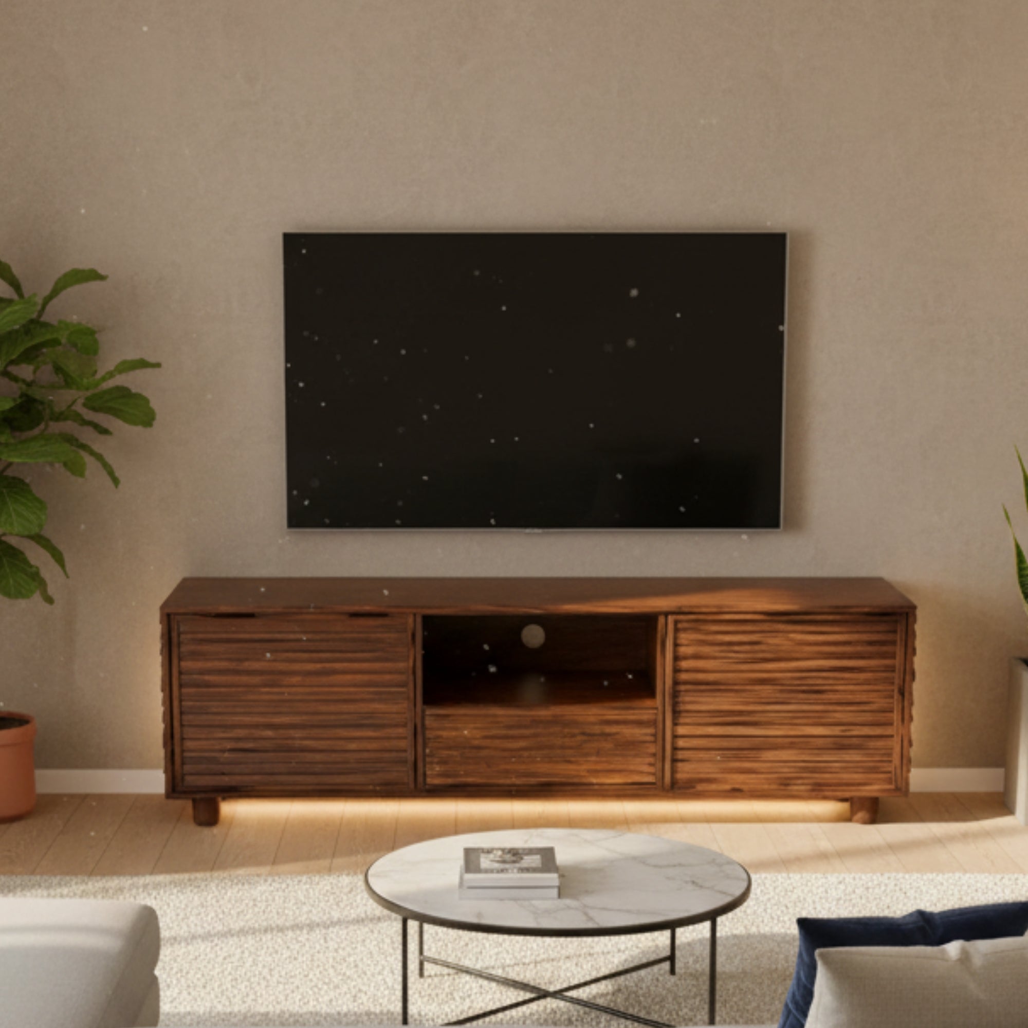 Uno TV Unit- Premium Sheesham Wood Design with Elegant Walnut Finish