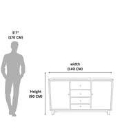 Measurement chart showing a person's height and a piece of furniture with dimensions.