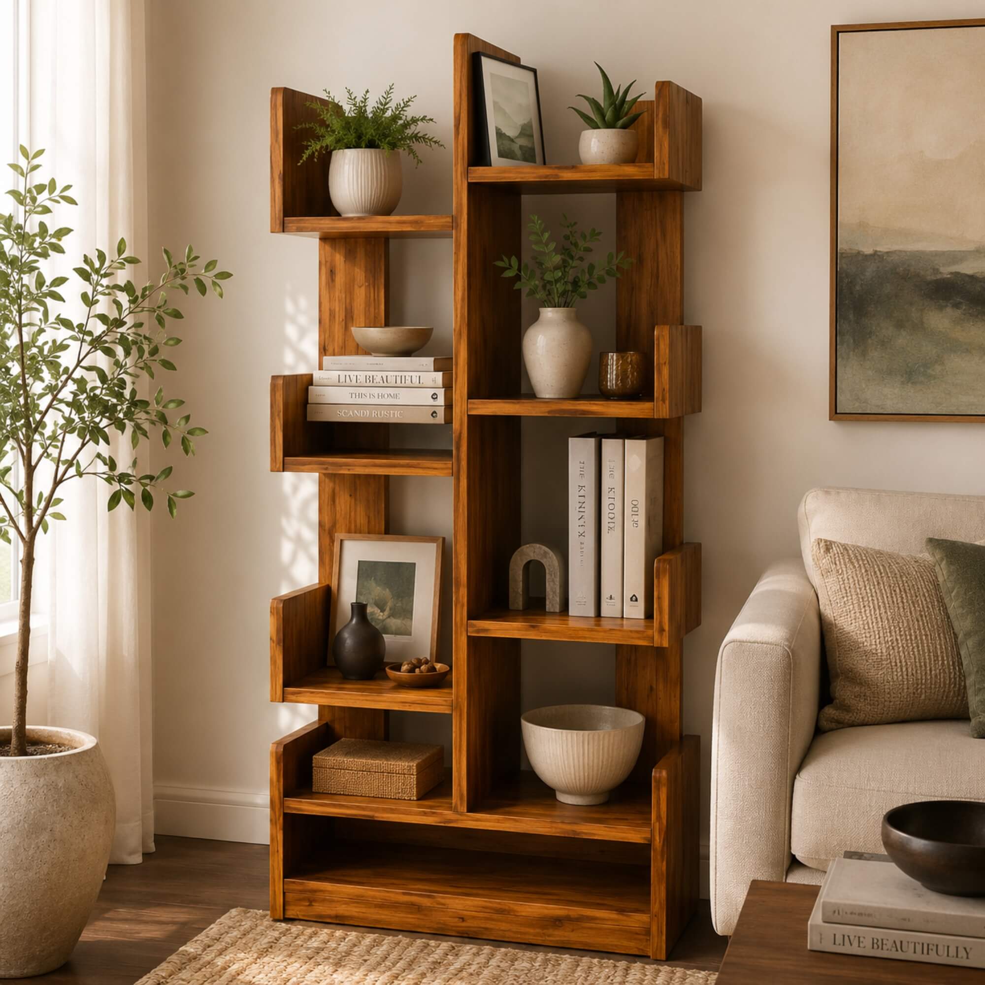 Step Bookshelf- Modern Stepped Wooden Shelf for Stylish Storage and Display