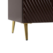 Dark brown cabinet with gold legs on a white background