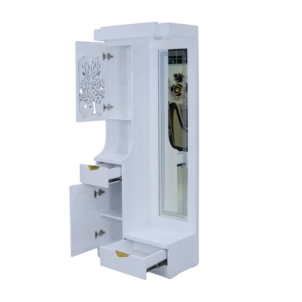 Floral Dressing Table  Glossy White Dressing Unit with Mirror & Storage