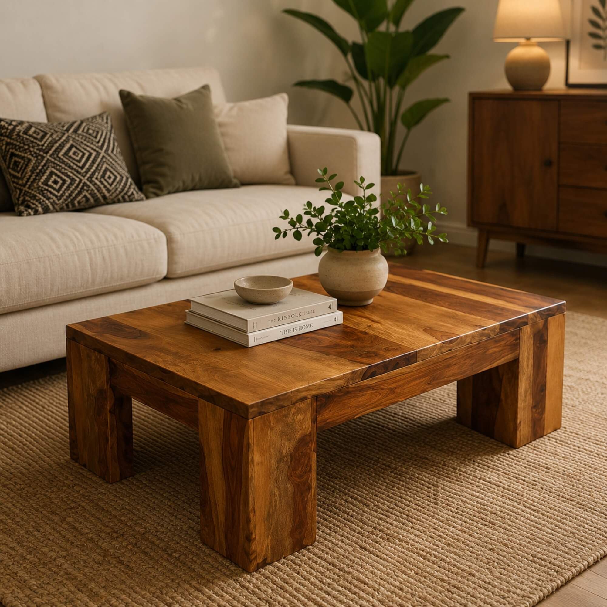Vermount Coffee Table Small- Solid Wood Accent Table with Natural Grain Finish